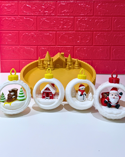 Tepsili Kar Küresi Yılbaşı Ağacı Süsü Set