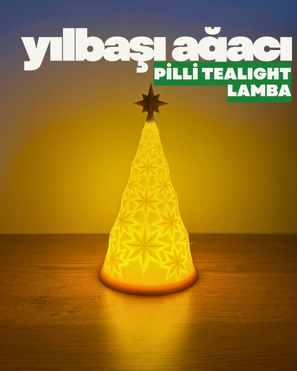 Pilli Tealight Beyaz Yılbaşı Ağacı Lamba