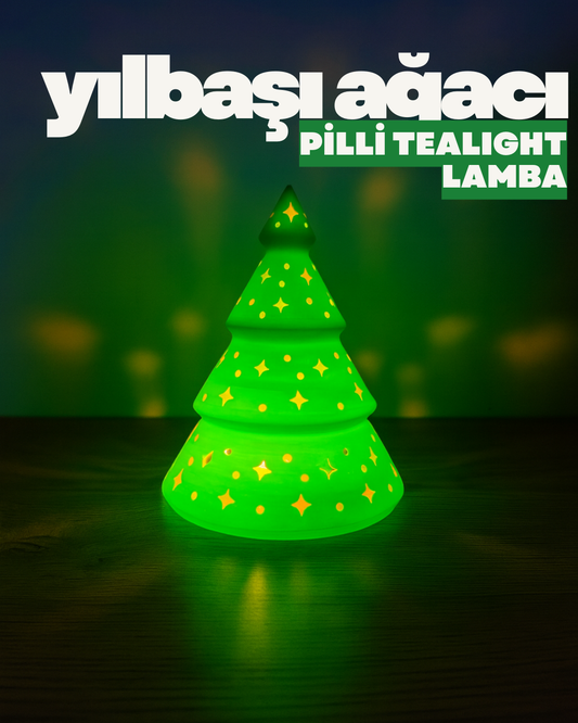 Pilli Tealight Yeşil Yılbaşı Ağacı Lamba