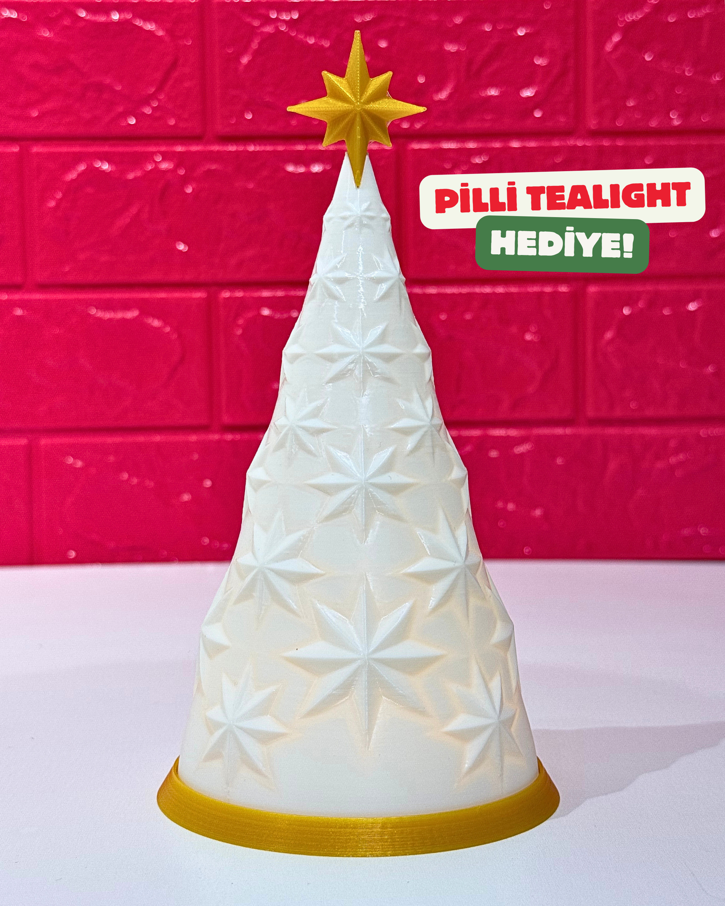 Pilli Tealight Beyaz Yılbaşı Ağacı Lamba