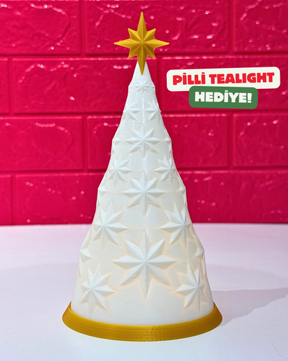Pilli Tealight Beyaz Yılbaşı Ağacı Lamba
