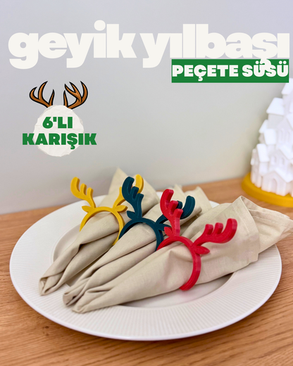 Geyikli Yılbaşı Peçete Süsü 6'lı Set