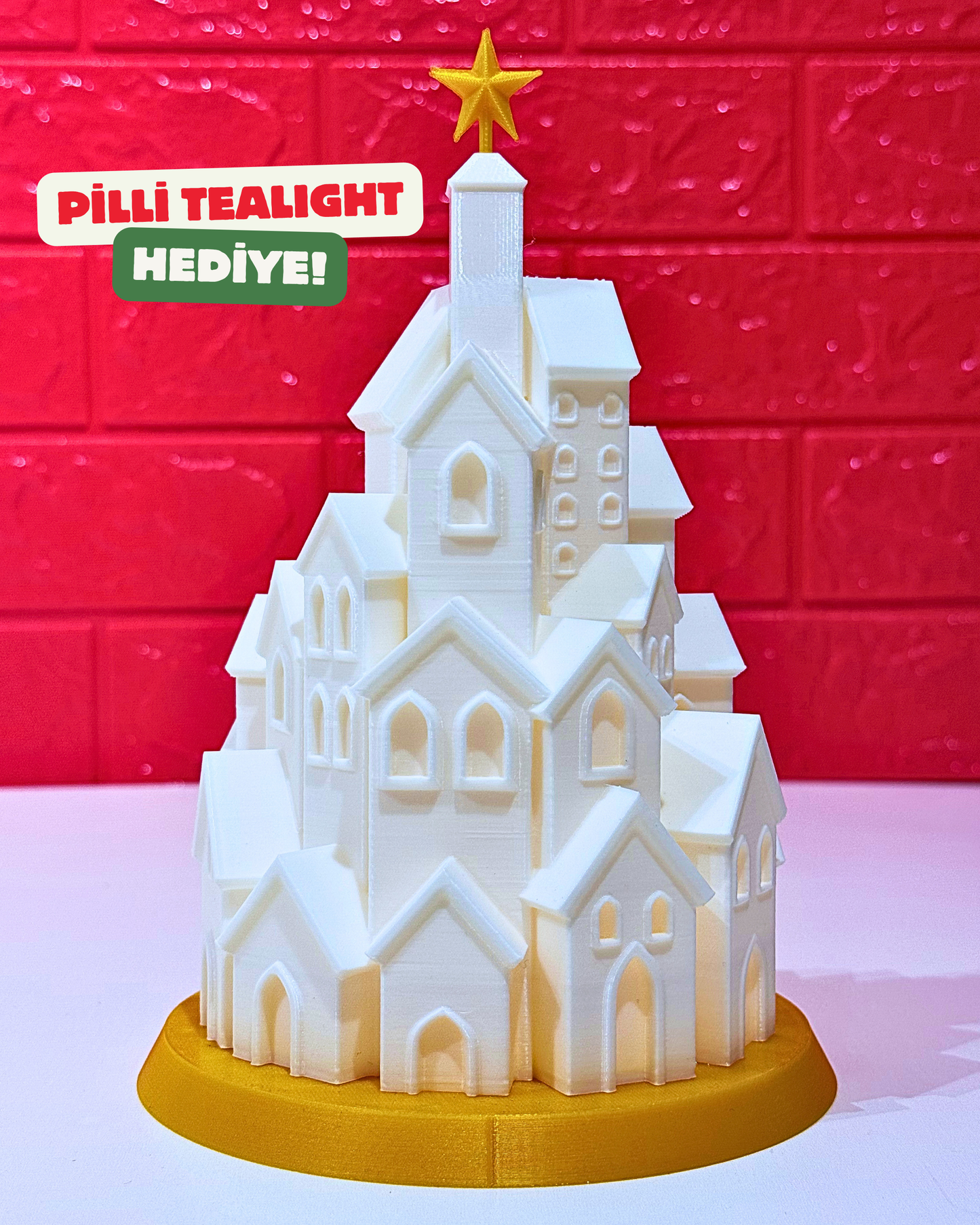 Pilli Tealight Beyaz Yılbaşı Evleri Lamba