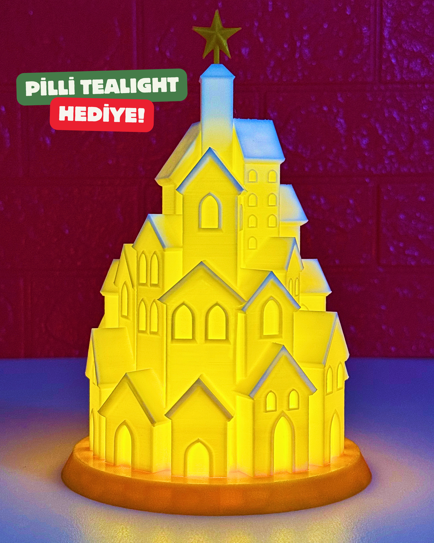 Pilli Tealight Beyaz Yılbaşı Evleri Lamba