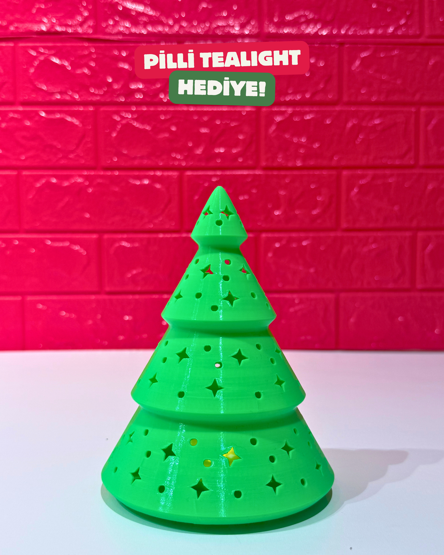 Pilli Tealight Yeşil Yılbaşı Ağacı Lamba