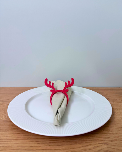 Geyikli Yılbaşı Peçete Süsü 6'lı Kırmızı Set