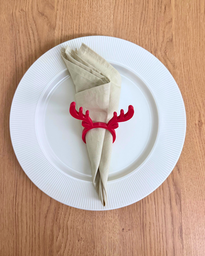 Geyikli Yılbaşı Peçete Süsü 6'lı Kırmızı Set