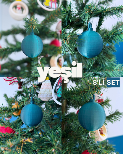 Klasik Yılbaşı Ağaç Süsleri Yeşil 8'li Set