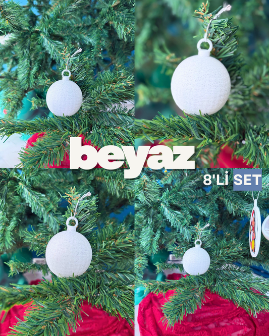 Klasik Yılbaşı Ağaç Süsleri Granit Beyaz 8'li Set