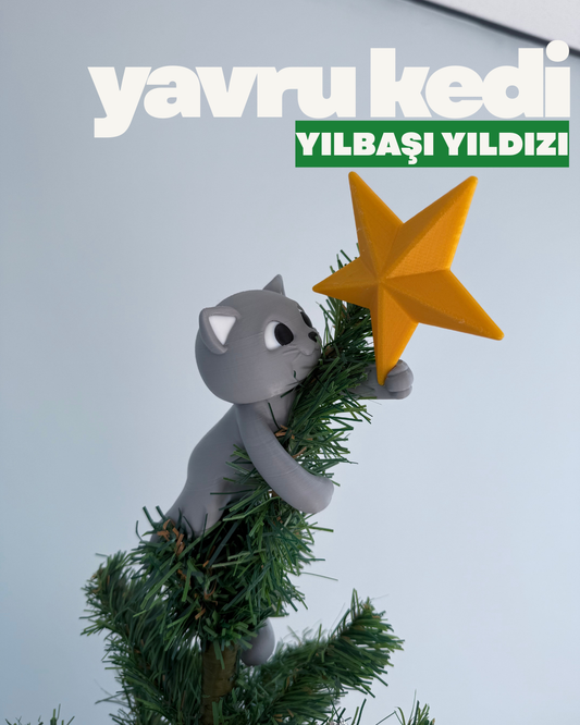 Yavru Kedi Yılbaşı Ağacı Dekoratif Yıldız