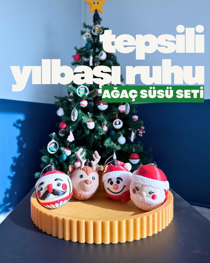 Tepsili Yeni Yıl Ruhu Yılbaşı Ağacı Süsü Set