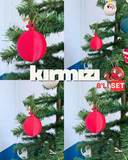 Klasik Yılbaşı Ağaç Süsleri Kırmızı 8'li Set