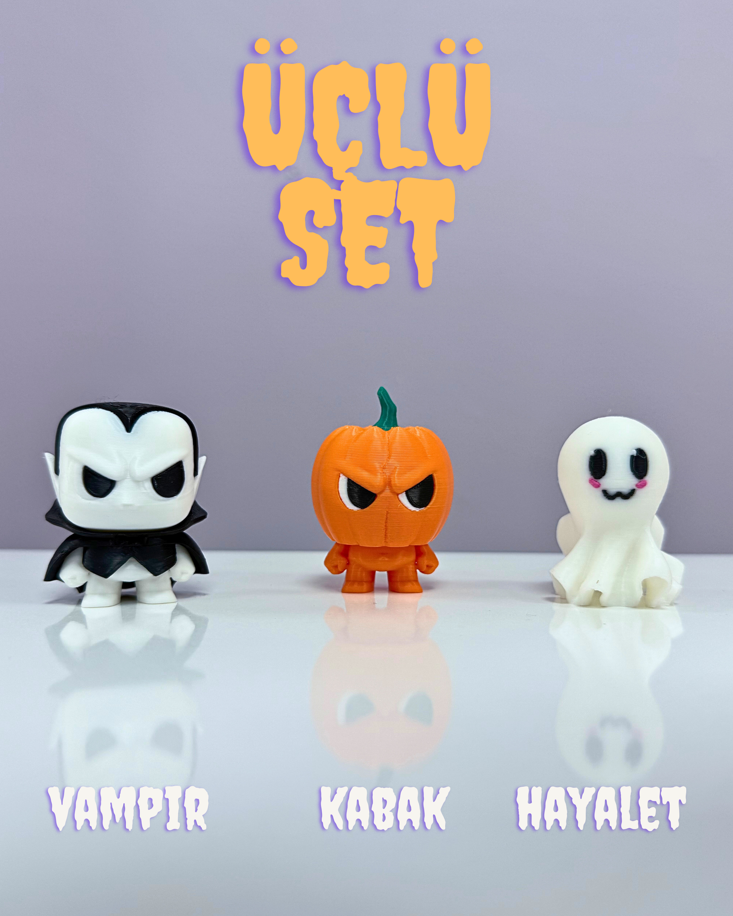Mini Üçlü Cadılar Bayramı - Vampir , Balkabağı ve Hayalet Figür Dekorasyon Seti