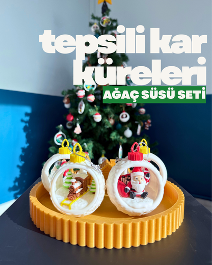 Tepsili Kar Küresi Yılbaşı Ağacı Süsü Set